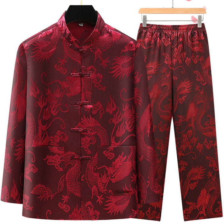 Traje Tang de Buddha Stones Hombres Hanfu Dragón Chino Ropa Tradicional Camisa de Kung Fu Uniforme Abrigo de Manga Larga Tops y Pantalones Ropa Conjunto para Hombres - image 15