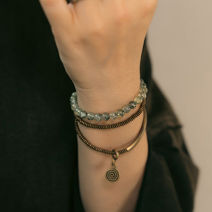 Buddha Stones Púrpura Fantasma Rojo Cuarzo Hematoide Verde Cuarzo Rutilado Cobre Amor Perdón Pulsera