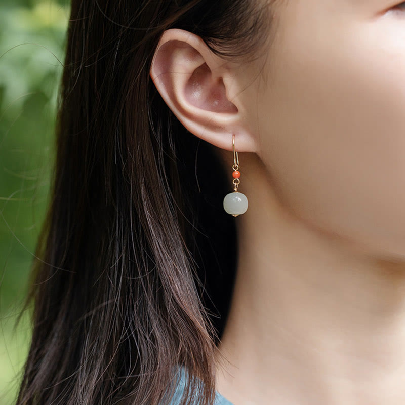 Pendientes colgantes de jade hetiano y ágata roja con Buddha Stones , chapados en plata de ley 925 y oro de 14 quilates. - image 6