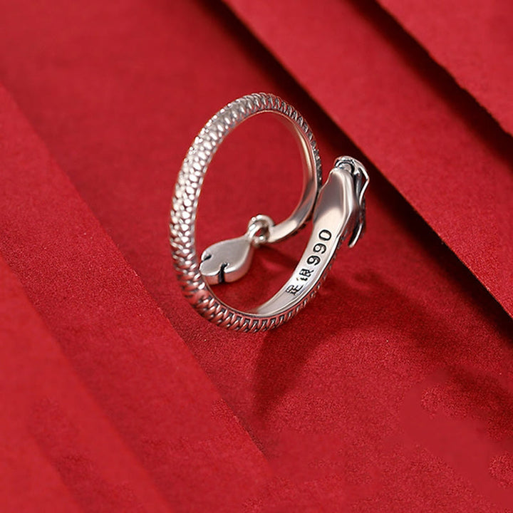 Anillo ajustable de plata de ley 925 con Buddha Stones , diseño vintage del Año del Dragón, protección de la suerte