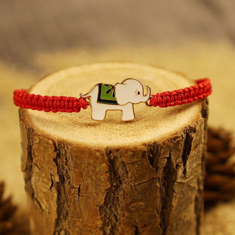 Pulsera de hilo rojo con elefante de la suerte, de plata de ley 925 hecha a mano tibetana con Buddha Stones