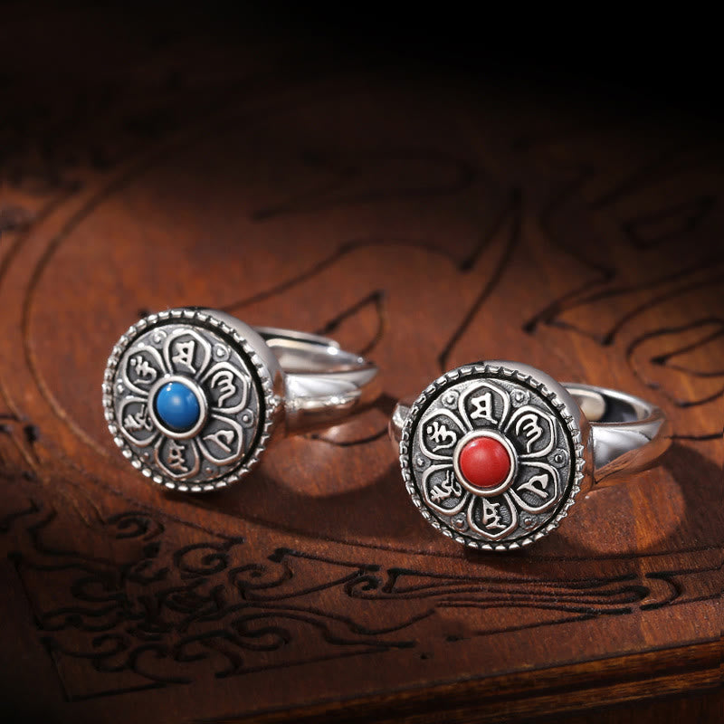 Anillo giratorio de paz con Buddha Stones tibetanas Om Mani Padme Hum