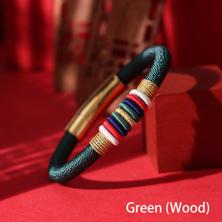 Pulsera de cuerda trenzada de la suerte de cinco elementos con nudo King Kong colorido hecho a mano tibetano con Buddha Stones