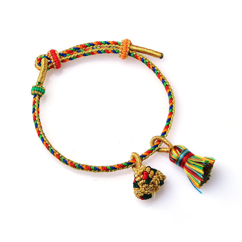 Pulsera con dije de bola dorada Zongzi hecha a mano con cuerda colorida y Buddha Stones