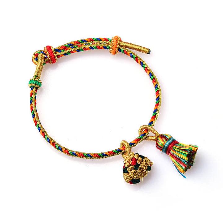 Pulsera con dije de bola dorada Zongzi hecha a mano con cuerda colorida y Buddha Stones