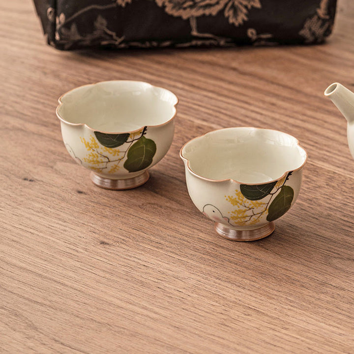 Buddha Stones pintadas a mano, taza de té de cerámica con conejo Osmanthus pequeño, taza de té de Kung Fu, 40ml
