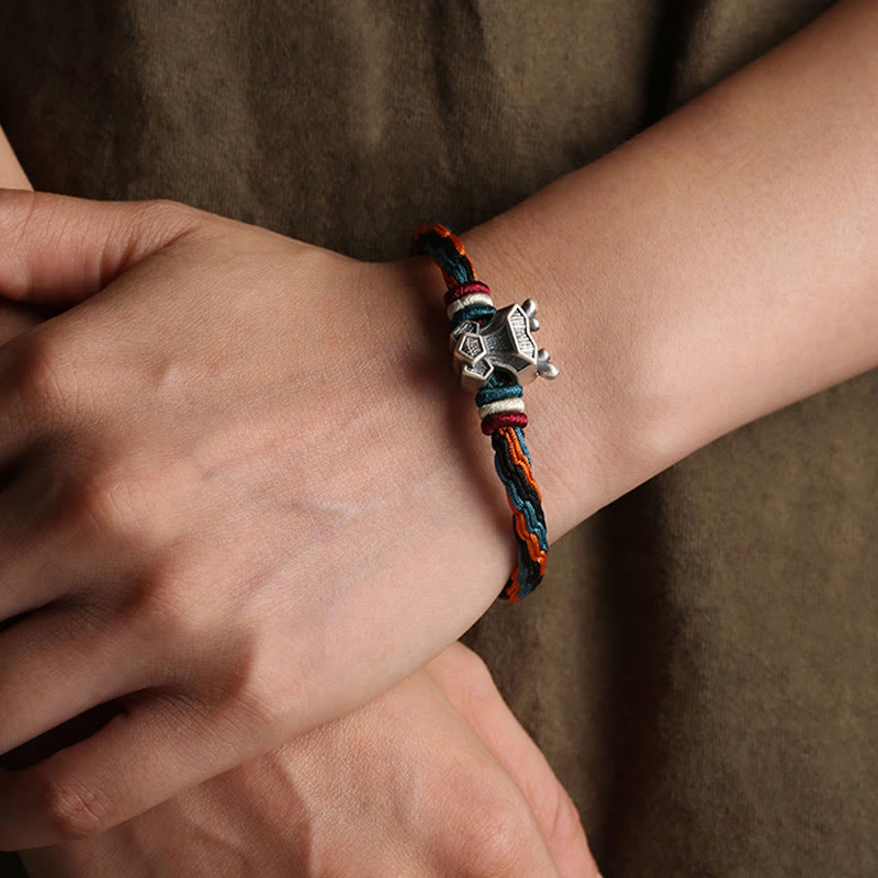 Pulsera de cuerda con nudo de reencarnación colorida, protección del zodiaco chino, Año del Dragón, plata de ley 999 hecha a mano con Buddha Stones
