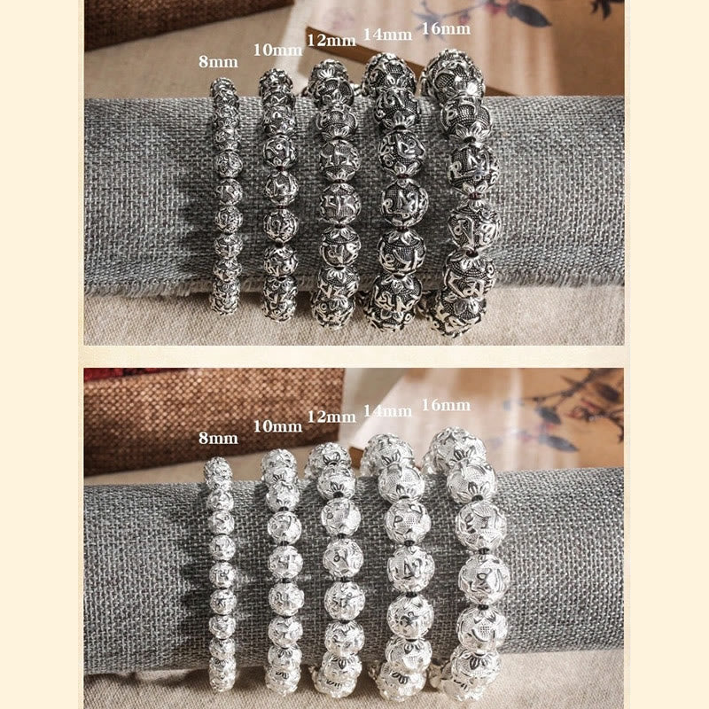 Pulsera de amuleto de cuentas de aleación talladas Om Mani Padme Hum tibetano con Buddha Stones