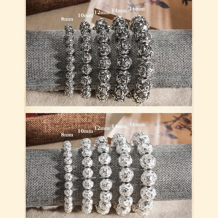 Pulsera de amuleto de cuentas de aleación talladas Om Mani Padme Hum tibetano con Buddha Stones