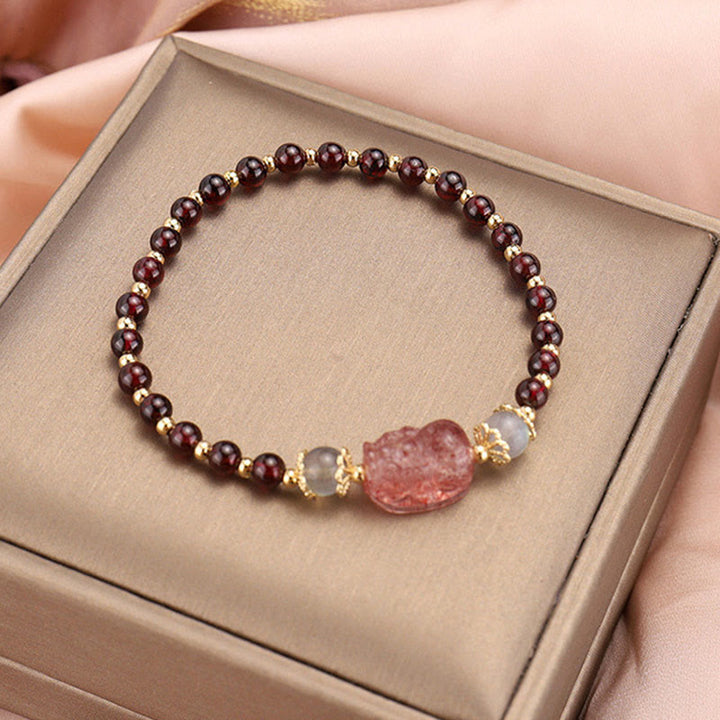 Pulsera de protección de piedra lunar PiXiu de cuarzo fresa granate turmalina natural de Buddha Stones