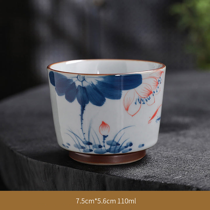 Tazas de té de cerámica de bambú con hojas de flor de loto y Buddha Stones, tazas de té de Kung Fu