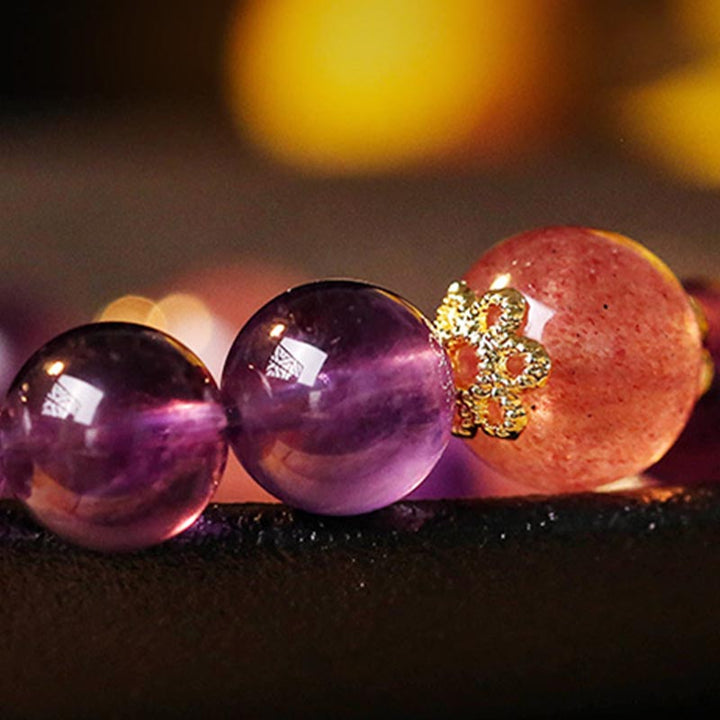 Pulsera de protección de prosperidad de cuarzo rutilado con amatista citrino natural de Buddha Stones