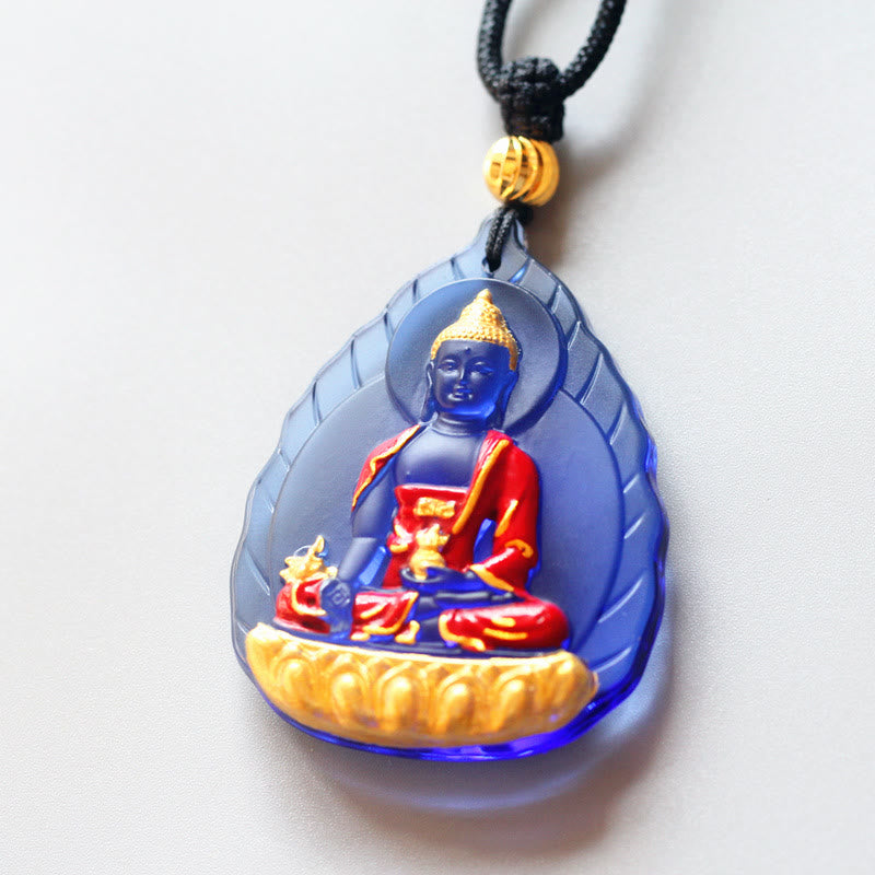Buddha Stones Tíbet Medicina Buda Liuli Cristal Compasión Collar Colgante - Buda de la Medicina de las Hojas - image 4