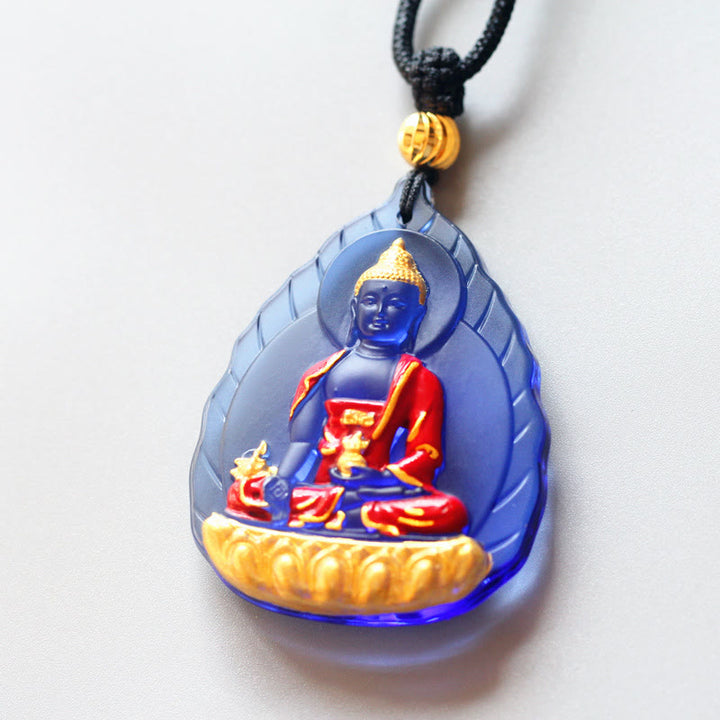 Buddha Stones Tíbet Medicina Buda Liuli Cristal Compasión Collar Colgante - Buda de la Medicina de las Hojas - image 4