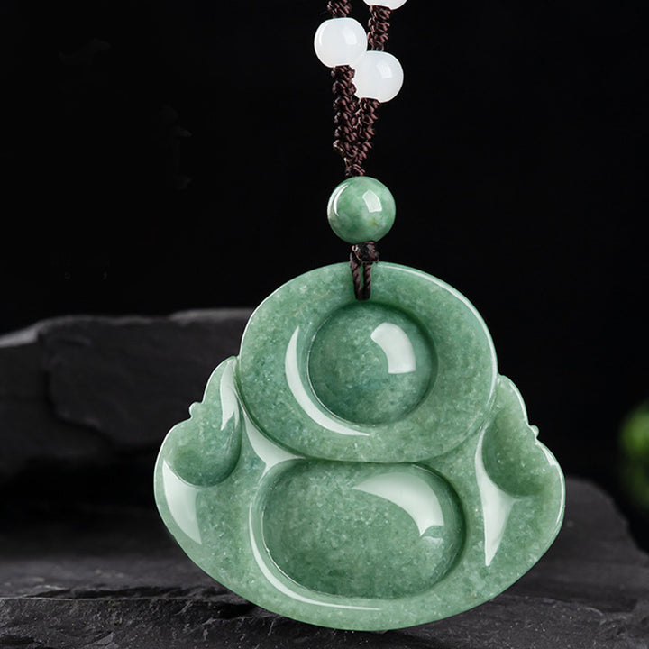 Colgante de cuentas de cadena con collar de armonía de jade cian de Buda sonriente - image 7