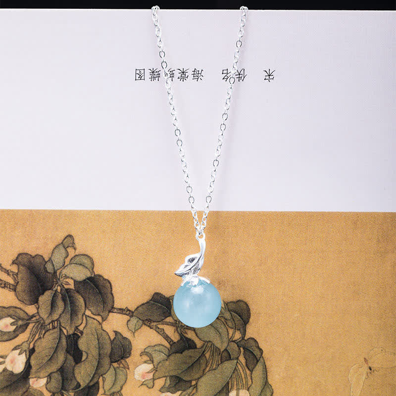 Collar con pendientes de plata de ley 925 con Buddha Stones , aguamarina natural, hoja, flor, paz
