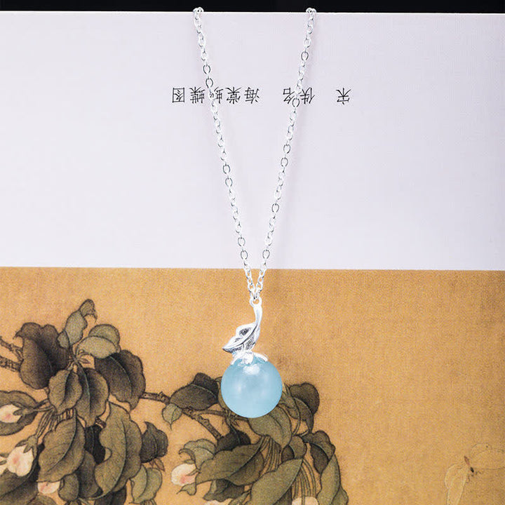 Collar con pendientes de plata de ley 925 con Buddha Stones , aguamarina natural, hoja, flor, paz
