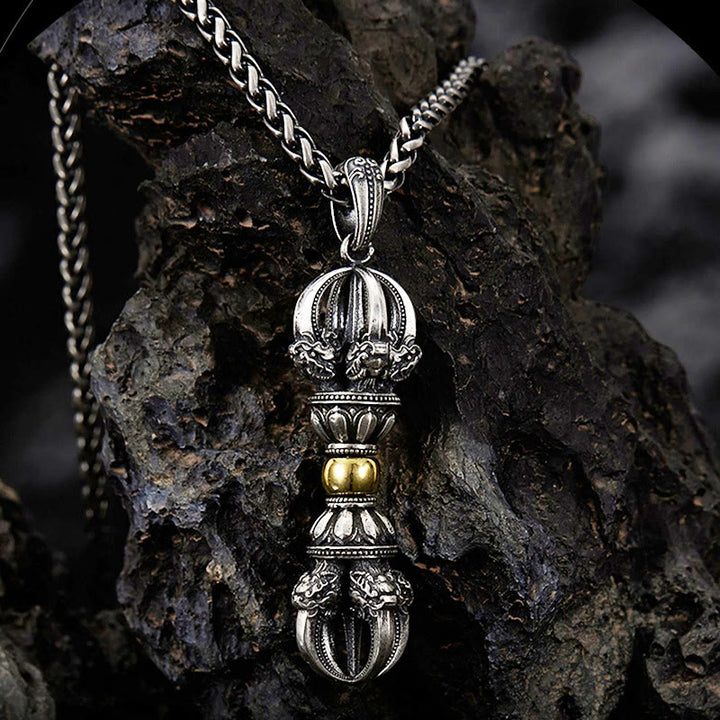 Colgante de collar de riqueza con diseño tibetano Dorje Vajra de Buddha Stones