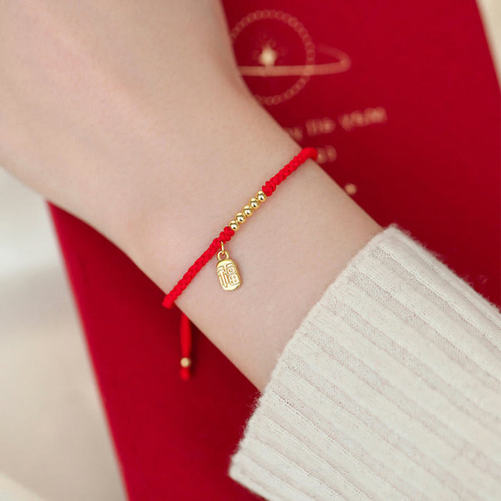 Pulsera de cuerda de la suerte con dije de personaje Fu hecho a mano con Buddha Stones