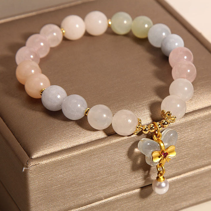 Pulsera con dije de mariposa de confianza de morganita natural con Buddha Stones