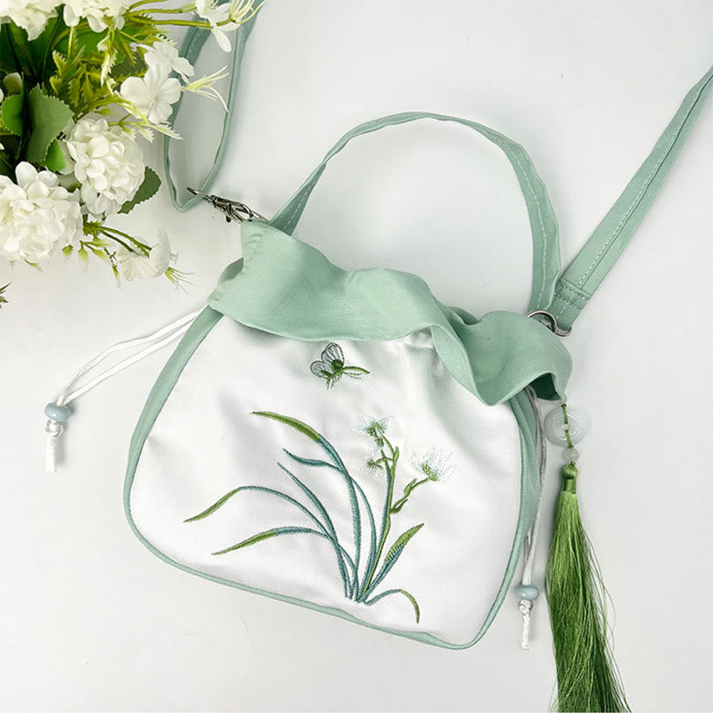 Buddha Stones Suzhou Bordado Camelia Magnolia Peonía Loto Seda Bolso Bandolera Bolso Bandolera Bolso