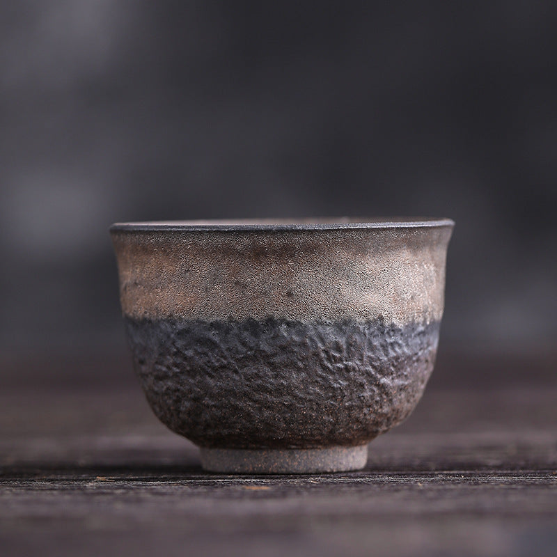Taza de té de cerámica con textura de rayas marrones simples , Buddha Stones, tazón de taza de té de Kung Fu