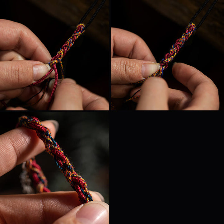 Pulsera de cuerda de fuerza de protección de peces Koi de Plata de Ley 925 con hilo colorido hecho a mano tibetano con Buddha Stones