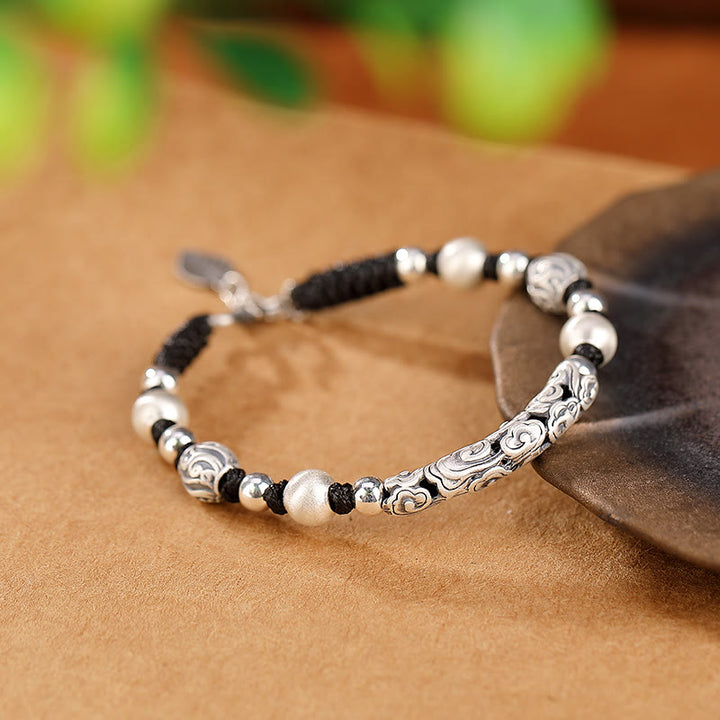 Pulsera de cadena de riqueza de nube auspiciosa de plata de ley 999 de cobre hecha a mano con Buddha Stones del Tíbet