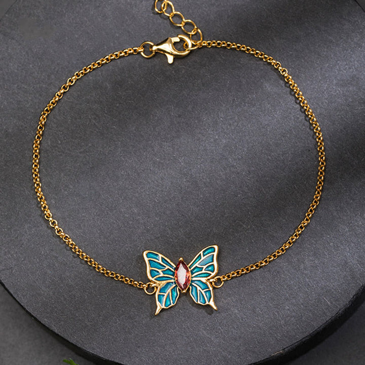 Pulsera de cadena de amor con circonitas y mariposas de plata de ley 925 con Buddha Stones