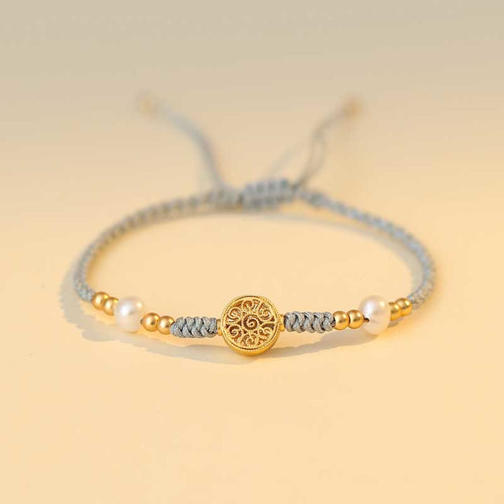 Pulsera trenzada de fuerza de la suerte del árbol de la fortuna de la moneda de cobre de las Buddha Stones