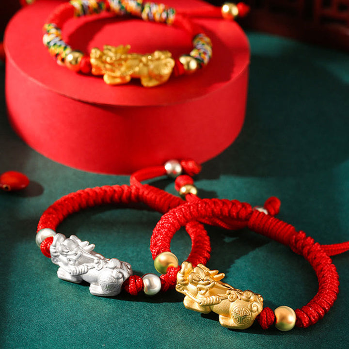 Pulsera de plata de ley 999 con Buddha Stones PiXiu Wealth King Kong con nudo trenzado para niños