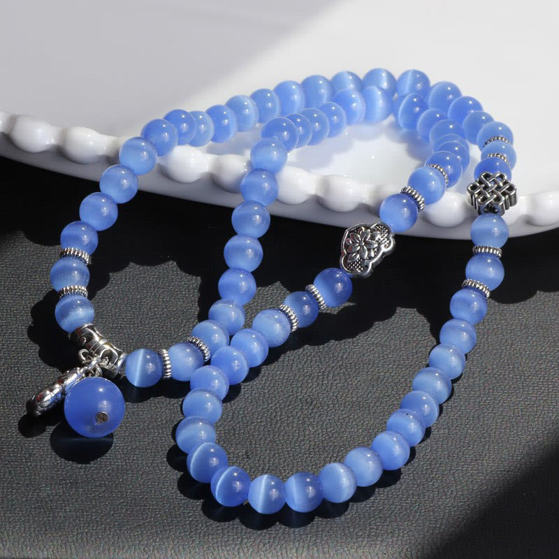 Pulsera de triple vuelta con soporte PiXiu de ojo de gato y Buddha Stones
