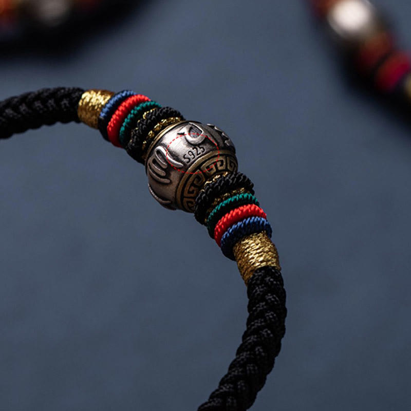 Pulsera trenzada con nudo de King Kong, hecha a mano, de Plata de Ley 925 con Buddha Stones , Om Mani Padme Hum, protección de la suerte, Tíbet