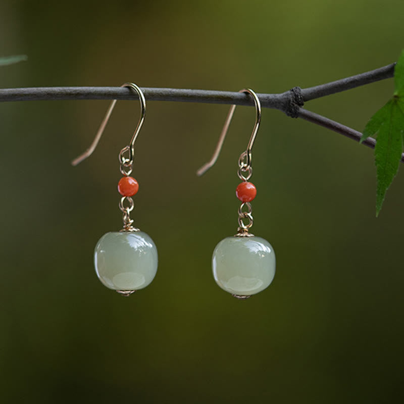 Pendientes colgantes de jade hetiano y ágata roja con Buddha Stones , chapados en plata de ley 925 y oro de 14 quilates. - Oro chapado en 14 quilates - Jade verde claro - image 0