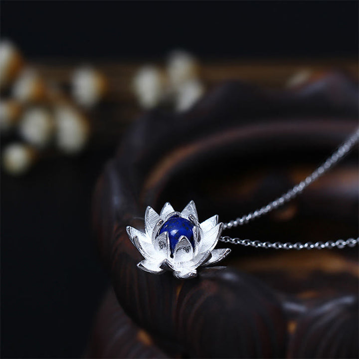 Colgante de plata de ley 925 con Buddha Stones , lazurita, flor de loto, cuidado personal - Plata de ley 925 y lazurita - image 1
