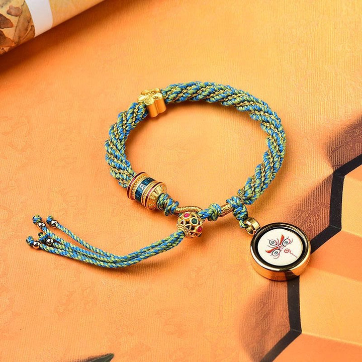 Buddha Stones Tíbet hechas a mano cinco dioses de la riqueza suerte amuleto Thangka rueda de oración flor encanto tejido pulsera de cuerda