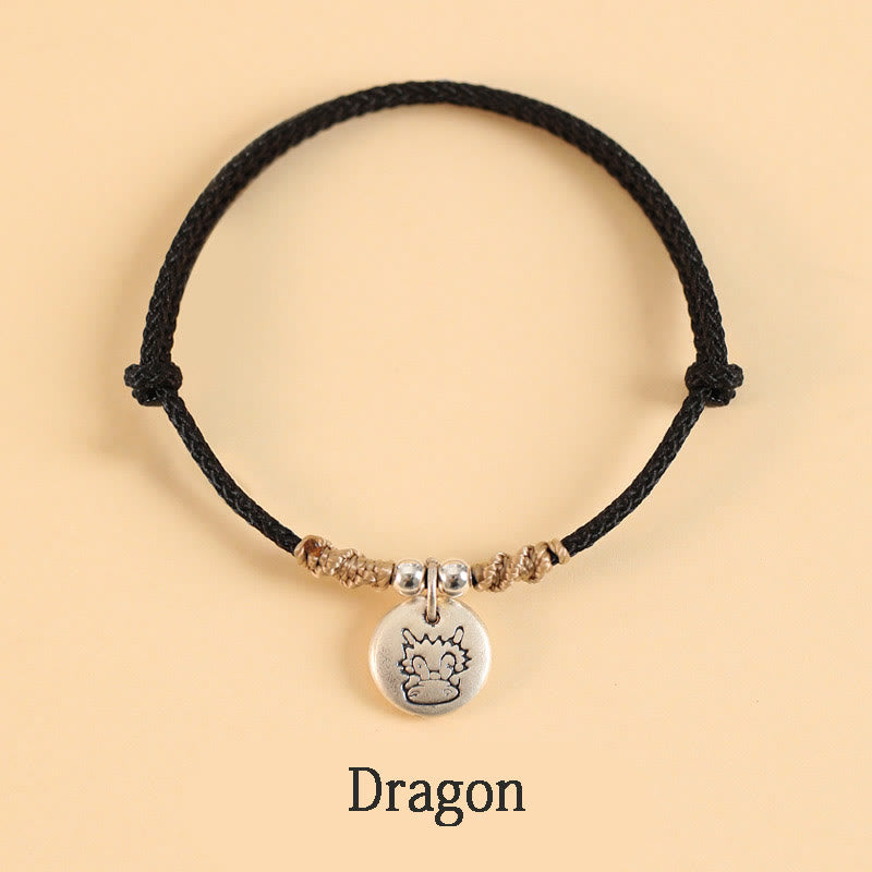 Pulsera trenzada de la suerte del zodíaco chino, hecha a mano, de plata de ley 999 con Buddha Stones, año del dragón