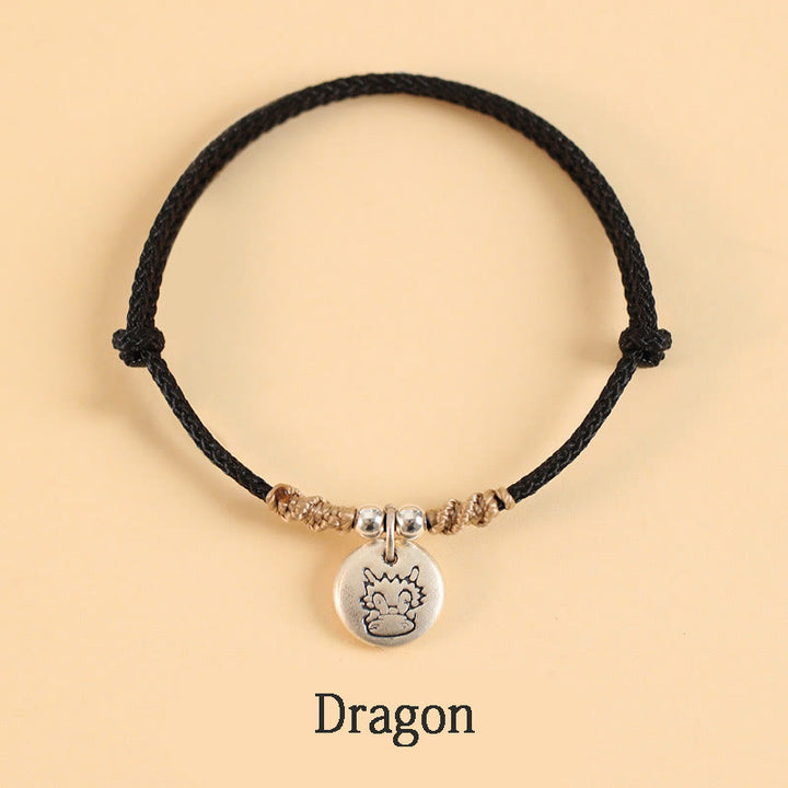 Pulsera trenzada de la suerte del zodíaco chino, hecha a mano, de plata de ley 999 con Buddha Stones, año del dragón