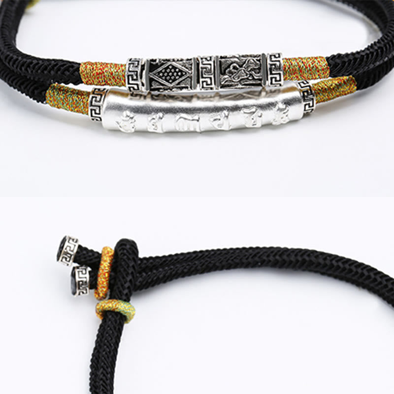 Pulsera trenzada hecha a mano de plata de ley 999 con Buddha Stones Om Mani Padme Hum Peace