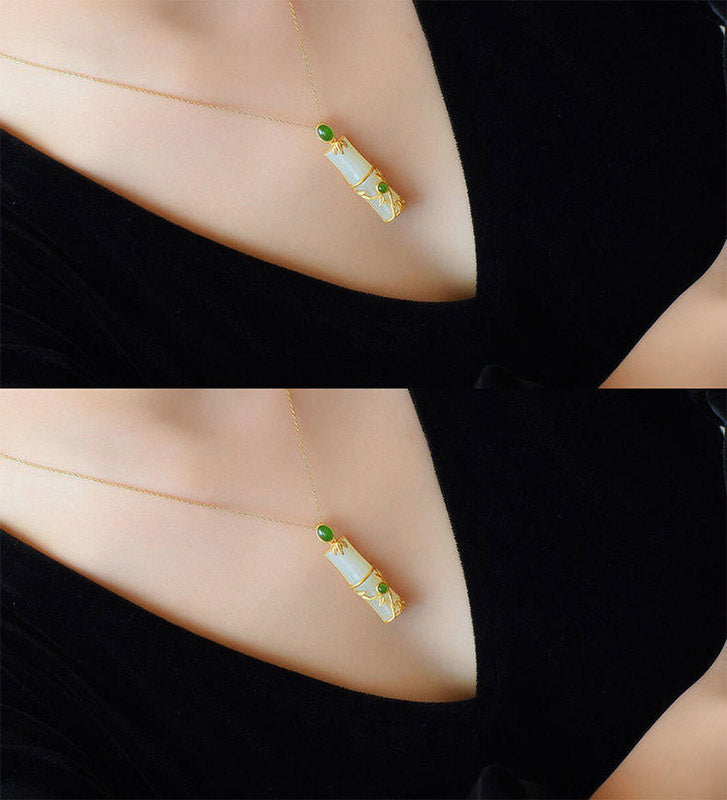 Colgante de collar de protección de bambú de jade cian de jade blanco con Buddha Stones - image 8