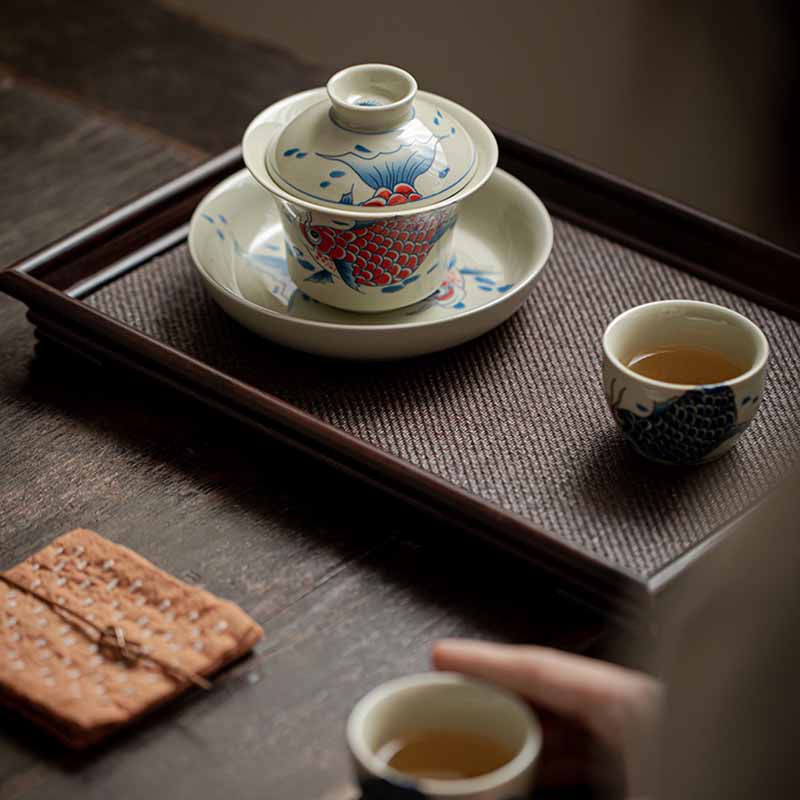 Buddha Stones Koi Arowana cerámica Gaiwan Sancai taza de té Kung Fu con tapa 130ml
