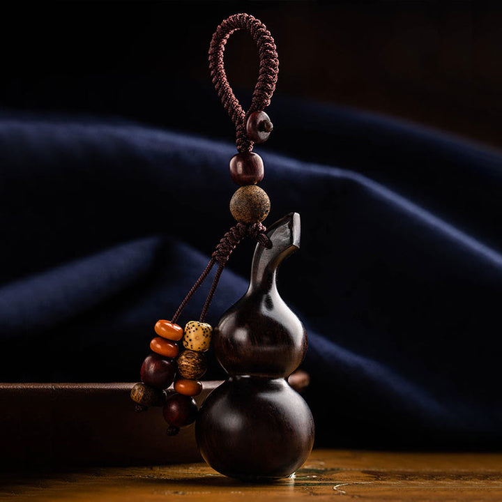 Llavero de protección de la suerte, calabaza de sándalo rojo, hoja pequeña de ébano tibetano