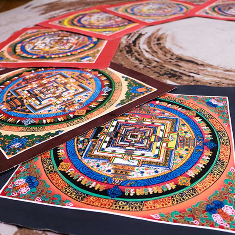 Caja ciega con pintura de Mandala Thangka hecha a mano tibetana, patrón de Color aleatorio