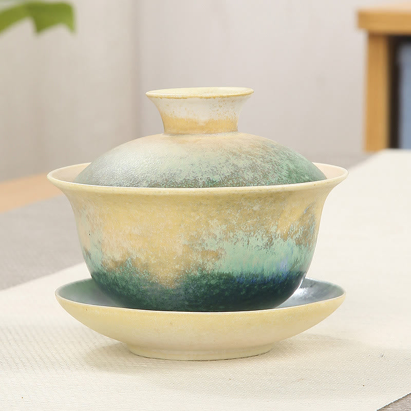 Taza de té y platillo de cerámica de porcelana con diseño de olas del océano, Buddha Stones , Gaiwan Sancai, Kung Fu, con tapa - 9,5 cm x 8 cm x 150 ml - image 0