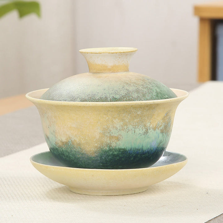 Taza de té y platillo de cerámica de porcelana con diseño de olas del océano, Buddha Stones , Gaiwan Sancai, Kung Fu, con tapa - 9,5 cm x 8 cm x 150 ml - image 0