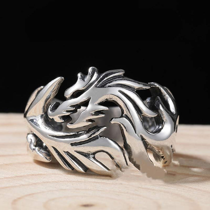 Anillo ajustable de fuerza de protección con patrón de dragón de Buddha Stones
