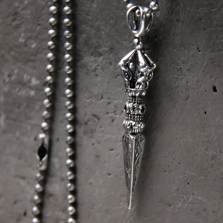 Colgante de cadena de collar de iluminación Dorje Vajra de plata de ley 925
