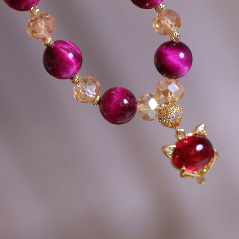 Pulsera de confianza en uno mismo con protección de zorro PiXiu y ojo de tigre rojo de Buddha Stones - image 4