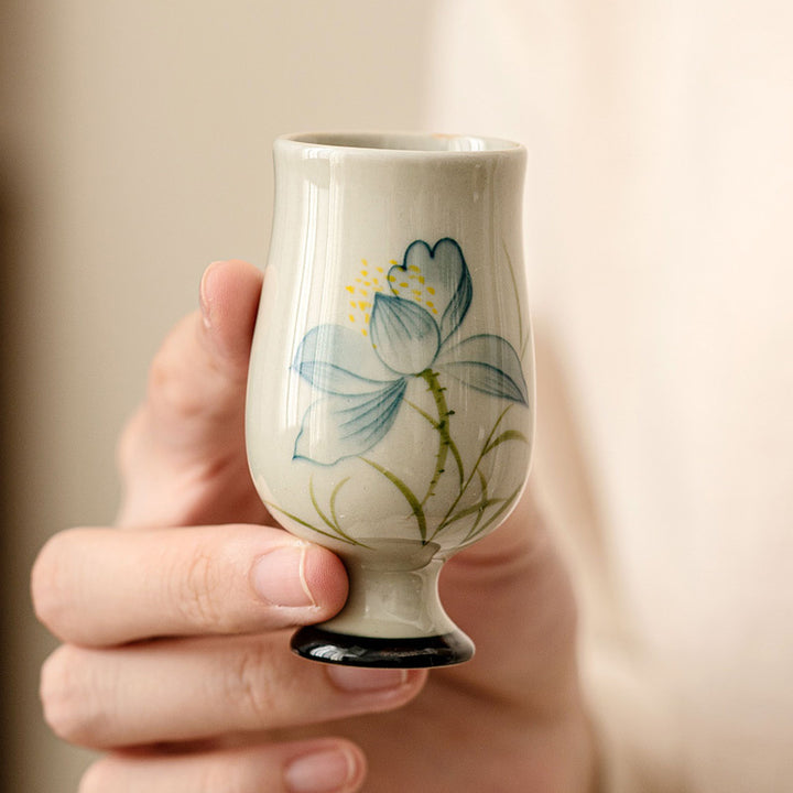 Taza de té de cerámica de flor de loto pintada a mano con Buddha Stones, taza de té de Kung Fu