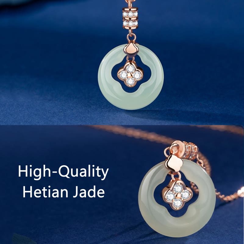 Buddha Stones, Plata de Ley 925, Jade Natural Hetian, trébol de la suerte, colgante de collar de circón con caja de regalo